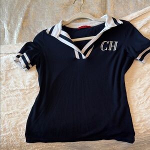 Carolina Herrera Navy Polo Shirt with White Trim
